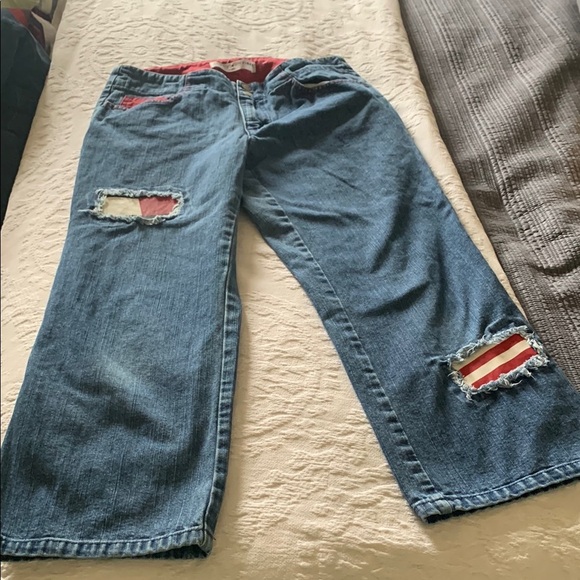 Gently Loved Distressed Blue Jeans with Red Accents by Tommy Hilfiger - Picture 1 of 8
